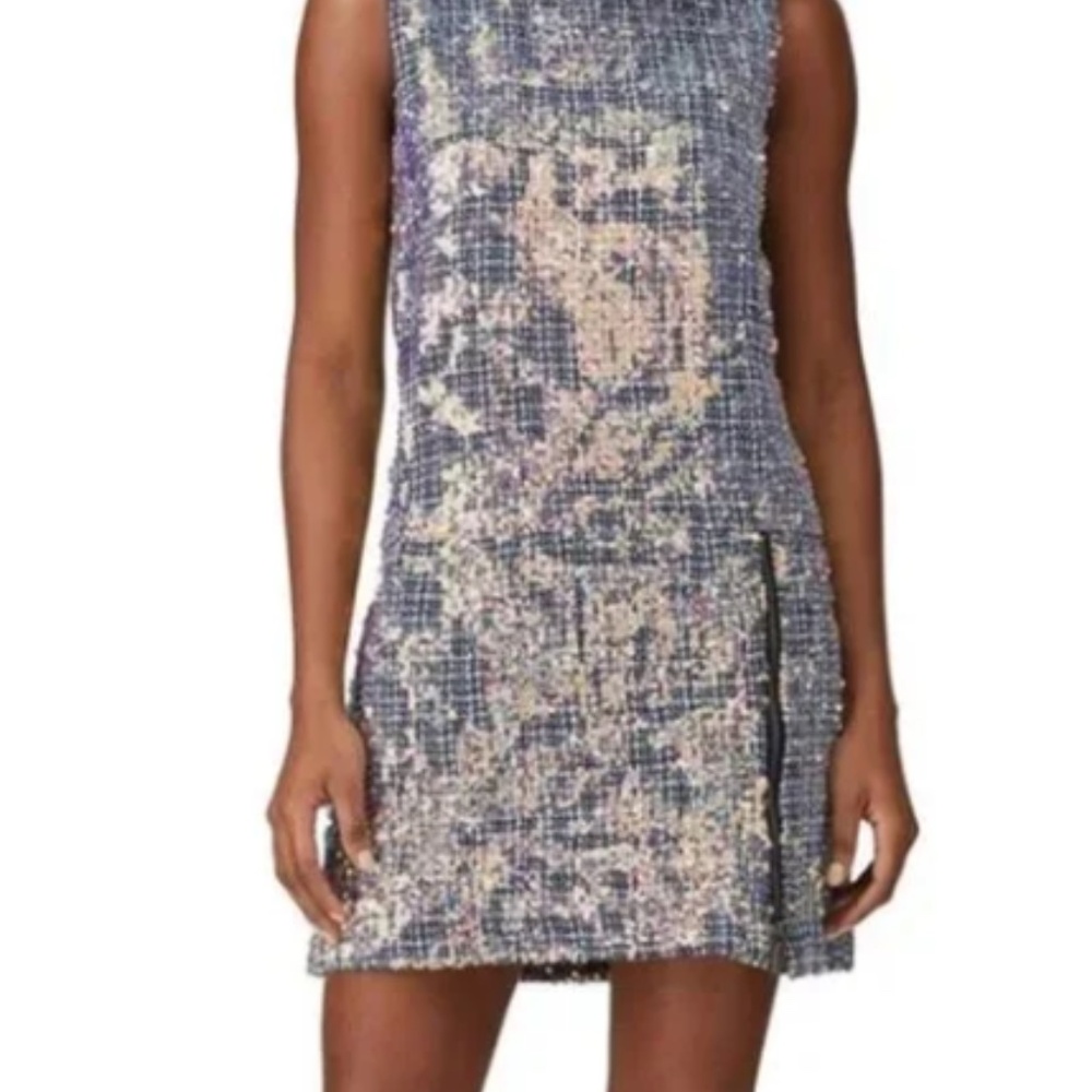 Nicole Miller Sequin Dress Tweed Shift Sleeveless Size Concert Wedding Guest